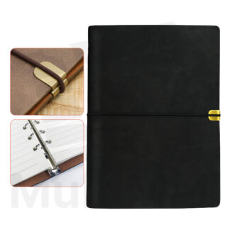 A5 Ring Notebook - Black | Leather Cover |Notebook for writing | Notebook Dairy |Handwriting Notebook | PU Leather Notebook| School and Business Notebook