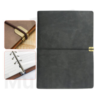 A5 Ring Notebook - Grey | Leather Cover |Notebook for writing | Notebook Dairy |Handwriting Notebook | PU Leather Notebook| School and Business Notebook