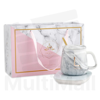 Cup Warmer Set - Grey Round l Cup and Mug l Cup Lid l Cup set l Cup Heater l Cup Warmer l Electric Cup Warmer l Marble Mug Set l Coffee Mug Marble l Marble Mugs l Electric Cup Warmer Set