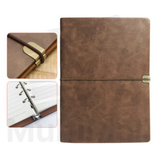 A5 Ring Notebook - Khaki | Leather Cover |Notebook for writing | Notebook Dairy |Handwriting Notebook | PU Leather Notebook| School and Business Notebook