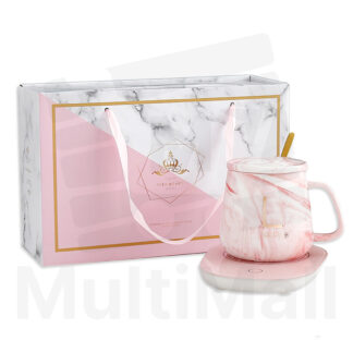 Cup Warmer Set - Pink Round l Cup and Mug l Cup Lid l Cup set l Cup Heater l Cup Warmer l Electric Cup Warmer l Marble Mug Set l Coffee Mug Marble l Marble Mugs l Electric Cup Warmer Set l USB Cup Warmer