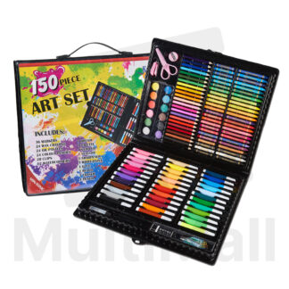 Black 150pcs Kid Drawing Art Set Painting Colour Pencil Kids Art Set Children Color Pencils Toddler Water Colour Crayon Markers Scissors Rubber Eraser Clips Brush Palette Stapler Sharpener Glue Ruler Pencil