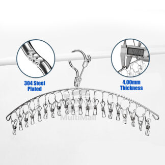 SUS304 Stainless Steel Hanger 20 Clips – Heavy Duty Windproof and Rust-Proof Hangers For Drying | Laundry Rack Clips | Laundry Racks Hanger Organiser For Balcony | Hanger Rack
