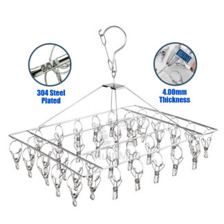 SUS304 Stainless Steel Hanger  36 Clips – Heavy Duty Windproof and Rust-Proof Hangers For Drying | Laundry Rack Clips | Laundry Racks Hanger Organiser For Balcony | Hanger Rack