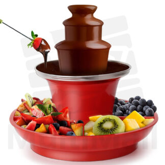 3 Tiers Red Chocolate Fondue Fountain w/ Serving Tray| Hot Chocolate Fountain Maker| Mini Stainless Steel Party Electric Melting Machine Pot Removal Serving Tray