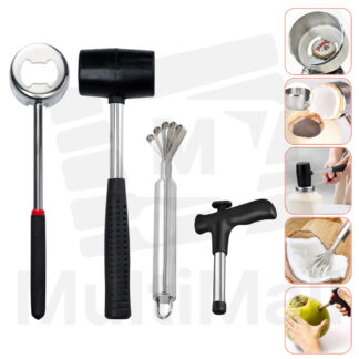 4pcs Coconut Opener Kit |Coconut Scraper| Stainless Steel Coconut Opener| Manual Coconut Opener| Coconut shell opener|Coconut opener black| Multi-purpose Coconut Opener| Coconut| Digging Coconut Shreds Meat Taker