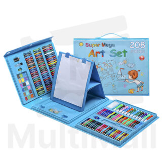 208 Pcs Kids Art Colour Pencils Set - Blue |Drawing Painting Art Set l Kids Art Set l Toddler Water Colour Crayon Markers Scissors Rubber Eraser Clips Brush Palette Stapler Sharpencer Glue Ruler Pencil