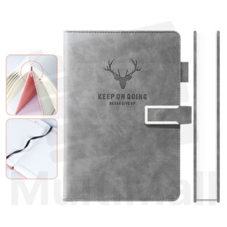 A5 Notebook Metal Buckle - GREY | Leather Cover | Notebook for writing| Note| Notebook Dairy| Writing Notebook| Handwriting Notebook| Business Notebook PU Leather| Leather Cover notebook