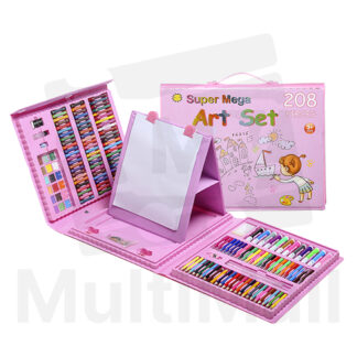 208 Pcs Kids Art Colour Pencils Set - Pink |Drawing Painting Art Set l Kids Art Set l Toddler Water Colour Crayon Markers Scissors Rubber Eraser Clips Brush Palette Stapler Sharpencer Glue Ruler Pencil