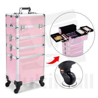 Make Up Luggage 4 Tiers - Pink  |Make up Organizer Bag  Cosmetics Technician Train Box Professional 3 in 1| Make Up Organizer| Luggage| Make Up Organizer| Make Up Storage Box| Make Up Storage