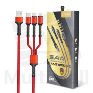 RED - LNDIO LC93  USB Charging Cable| Output Micro Type C Lightning|3A Fast Charging Data Cable|Charging Cable|Fast Charge Cable|Fast Charger USB|Fast Charger Type C