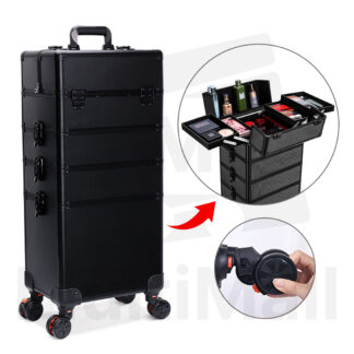 Make Up Luggage 4 Tiers - All Black | Make up Organizer Bag  Cosmetics Technician Train Box Professional 3 in 1| Make Up Organizer| Luggage| Make Up Organizer| Make Up Storage Box| Make Up Storage