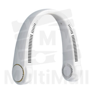 White Portable USB Rechargeable Neck Fan – 7000 mAh Bladeless Cordless Wearable Neck Fan Aircon, Hand-free Lightweight and Hanging Personal Headphone Design Cooling Fan