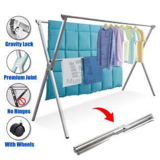 X MODEL 1.5 M  (WITH WHEELS) Stainless Steel Extendable Drying Rack| Foldable Laundry Rack| Space saving Storage| Outdoor Laundry Rack| Drying Rack Clothes| Laundry Organizer