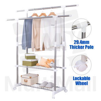 UPGRADED H- Type 1.6M Two Pole 2 Tier Storage (Straight) Laundry Rack | Laundry Rack Stand | Laundry Rack Outdoor | Laundry Rack Extendable | Retractable Laundry Rack | Rack for Laundry