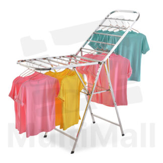 Stainless Steel Fold able Laundry Rack 1.6M 2 Tiers | Collapsible and Easy Storage Clothes Drying Rack| Fold able Multi-functional and Space Saving Free-Standing Indoor Airier Height - Adjustable Wings for Drying Towels