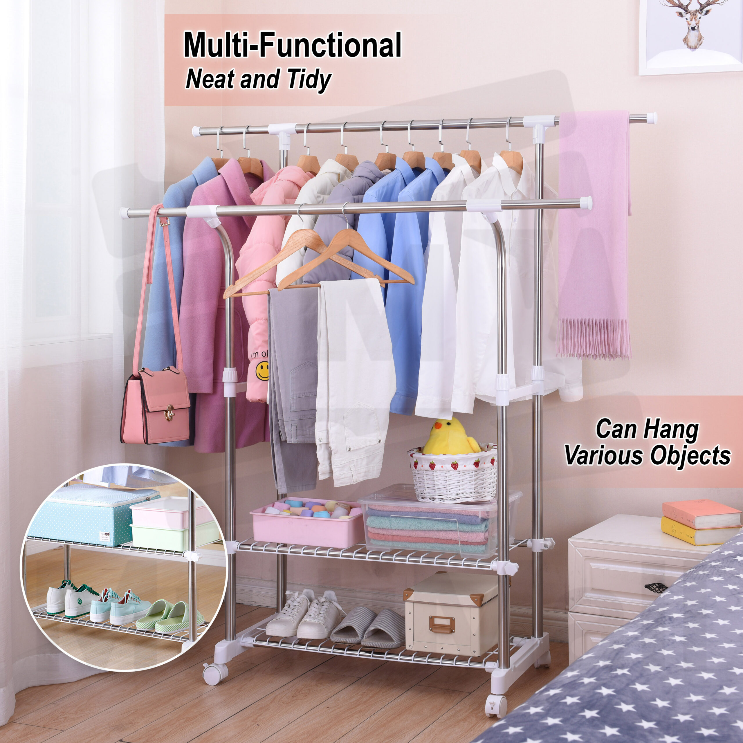 Upgraded H Type - Curve 1.6M (2 Poles) Drying Rack for Hanging Clothes ...