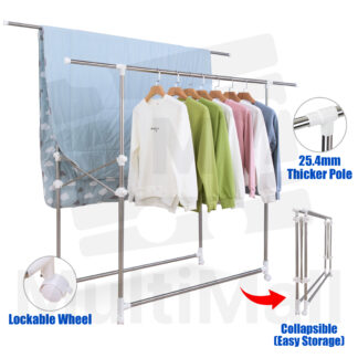 Upgraded H Type 2.5M (2Poles) Laundry Rack Drying Rack for Hanging Clothes | Clothes Drying Rack | Space Saving  Laundry Rack  | Retractable Laundry Drying Rack | Clothing Rack | Clothes Hanger Rack