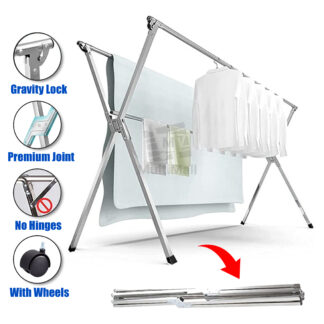 X MODEL - 2.4M ( WITH WHEEL) Stainless Steel Extendable Drying Rack| Foldable Laundry Rack| Drying Rack| Laundry| Laundry Organizer| Drying Rack clothes| Drying clothe Folding| Cloth Laundry Drying Rack Retractable|