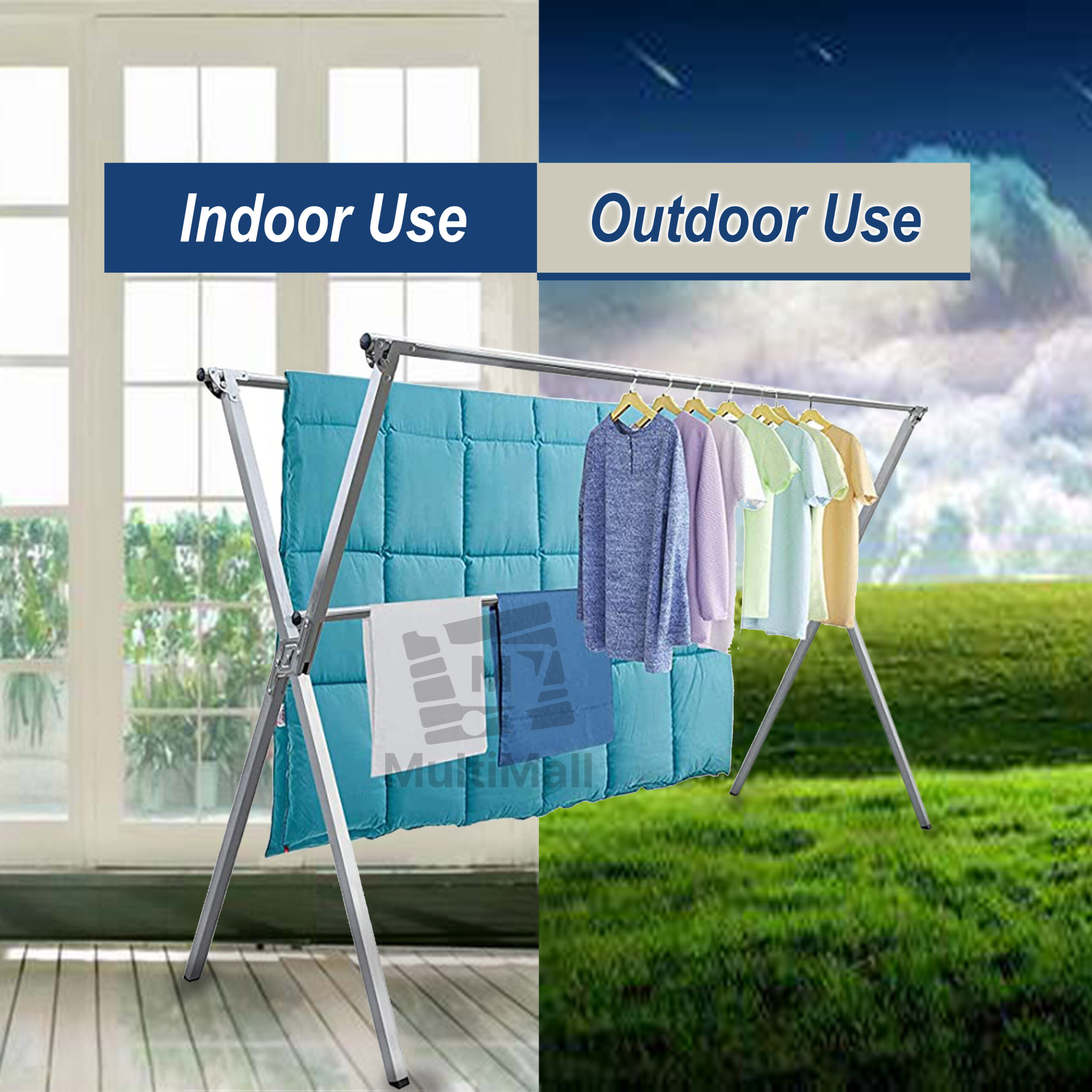 Foldable Line Drying Rack X MODEL - 2.4M ( WITH WHEEL) Stainless Steel Extendable Drying Rack ...