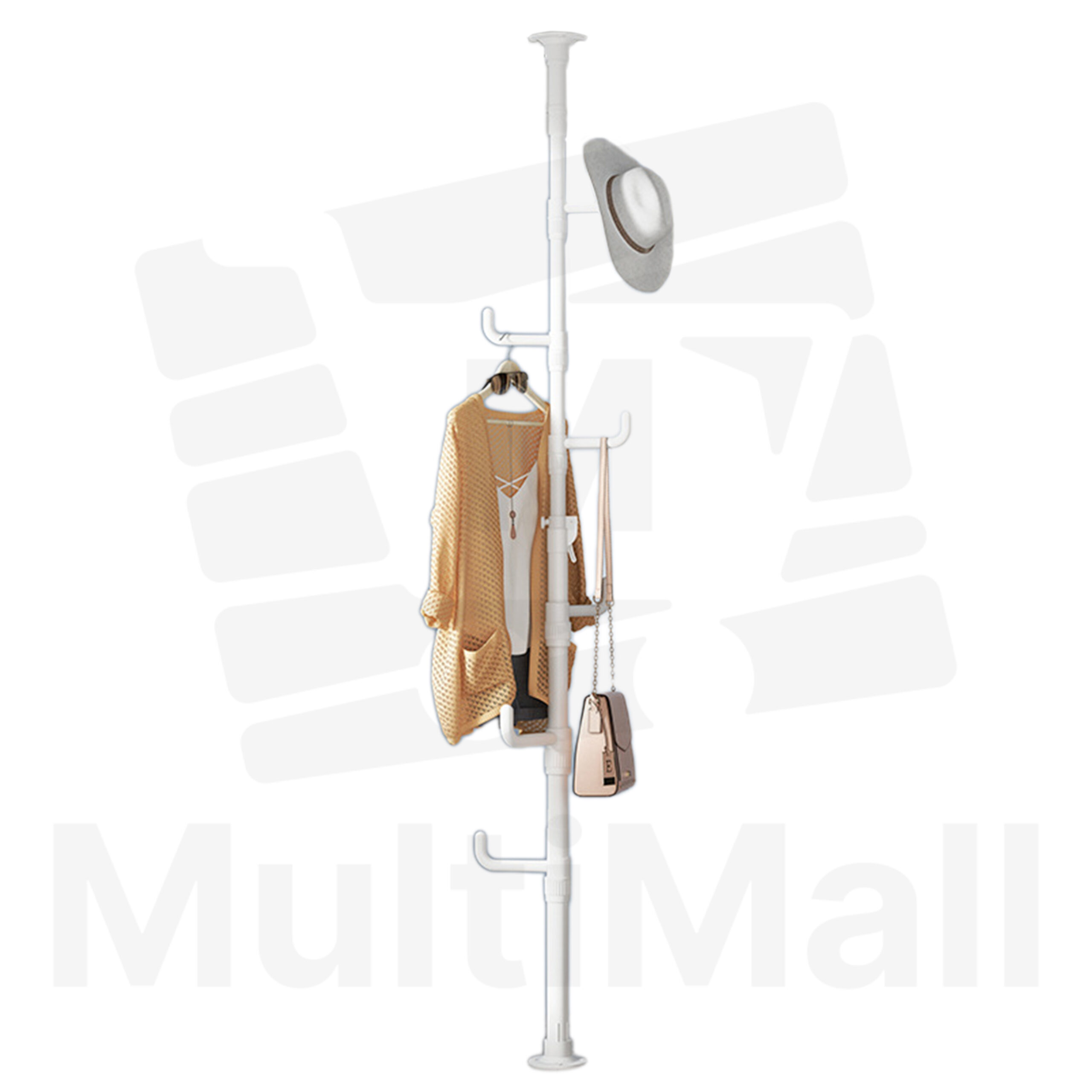 2.9M 6 Hooks Floor to Ceiling Drying Pole Adjustable Standing Laundry Tension Rod 6 Hooks, Multi-functional Drying Stand for Drying or Hanging |Laundry Rack|Laundry Pole|Drying Rack|Clothe Drying Rack
