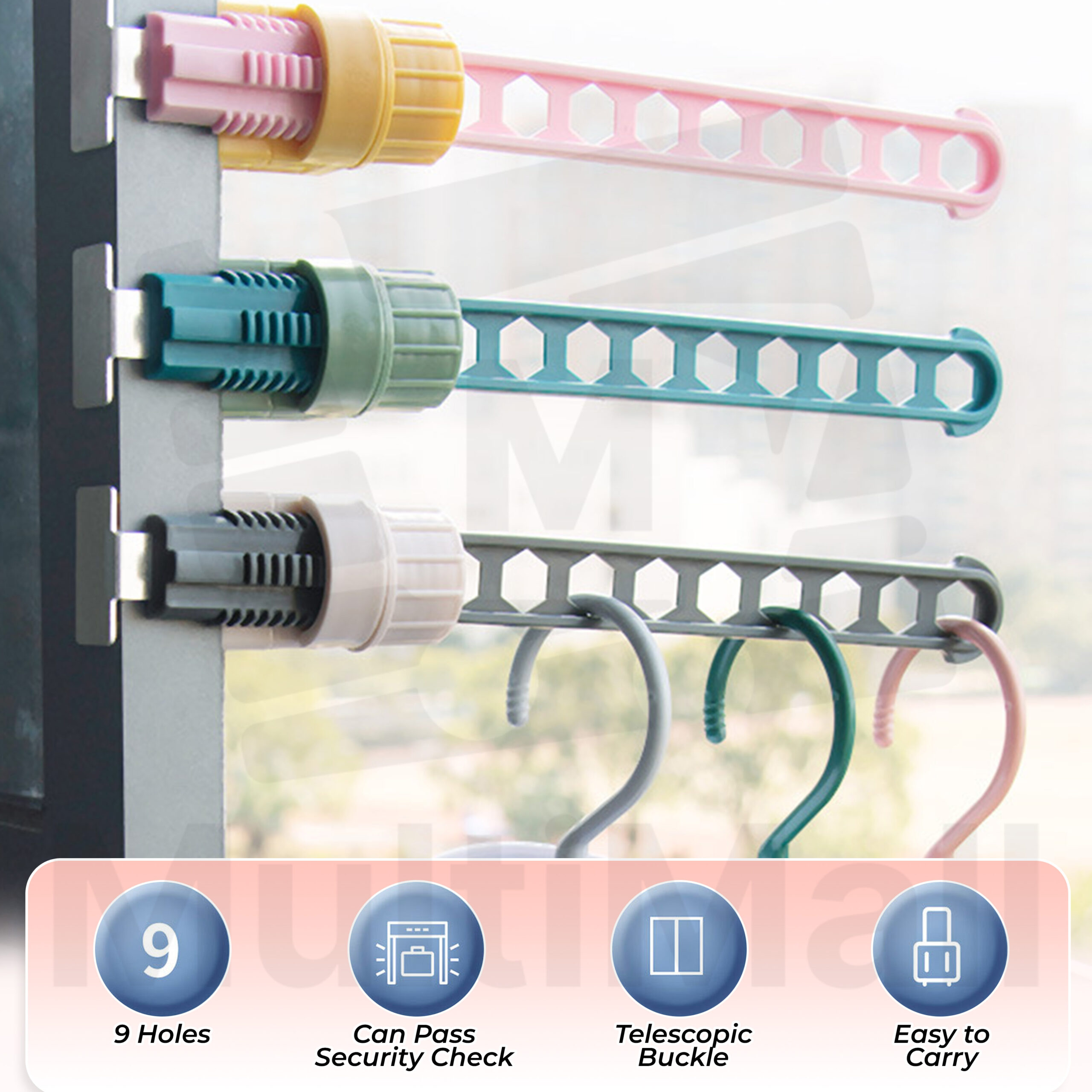 Window Hanger Rack Removable 9 Hole Hanger – Dark Blue Wall-Mounted Window Frame Drying ...