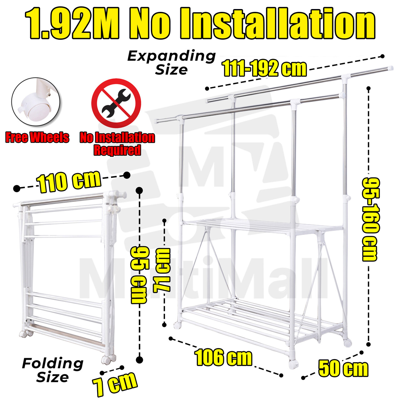 Two Tier Storage Drying Rack Multi-Functional Drying Rack Stainless Steel Upgraded Laundry Rack 1 ...