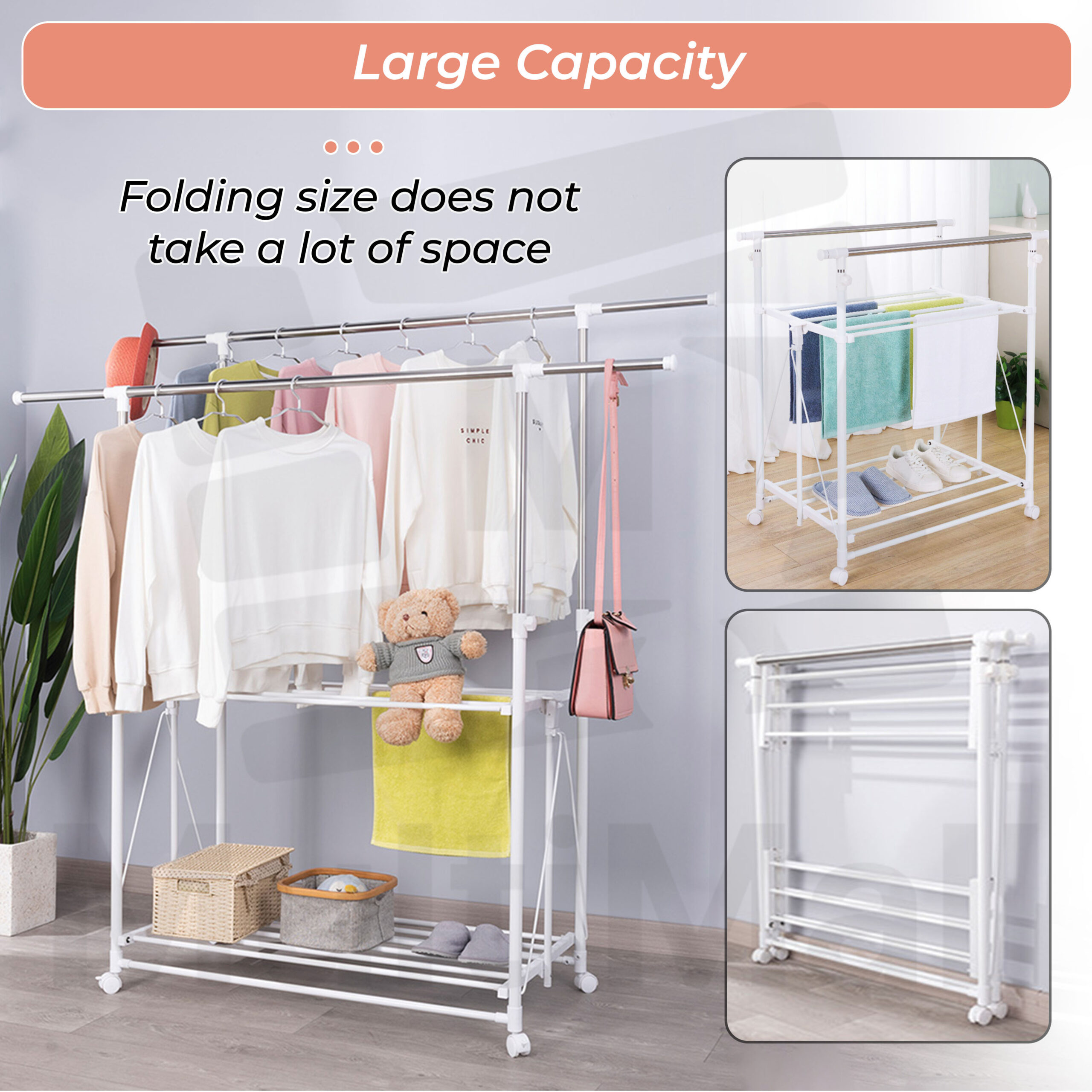 Two Tier Storage Drying Rack Multi-Functional Drying Rack Stainless Steel Upgraded Laundry Rack 1 ...