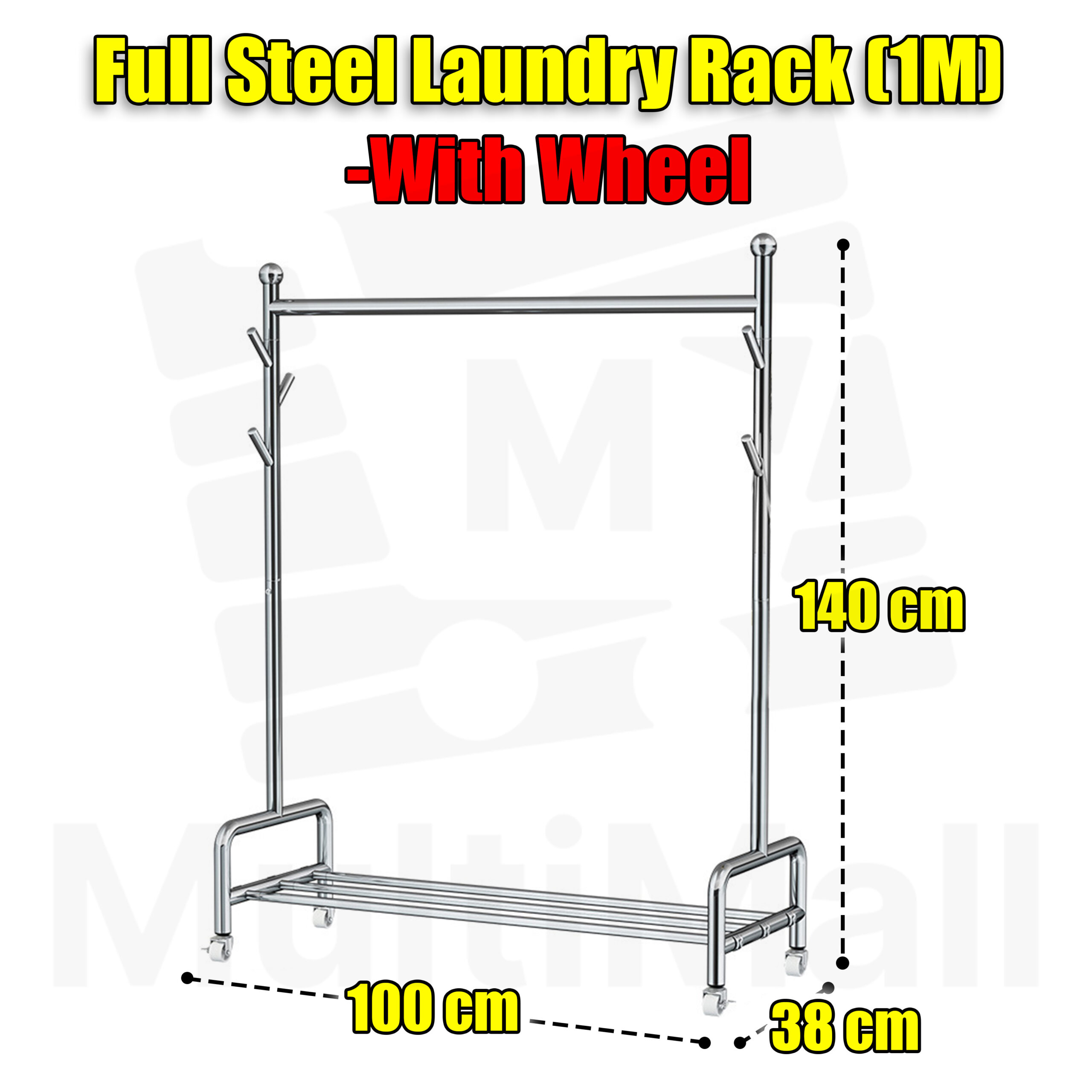Steel Linen Rack Stainless Steel Laundry Rack – 1M Heavy Duty 3 in 1 Full Steel Coat ...