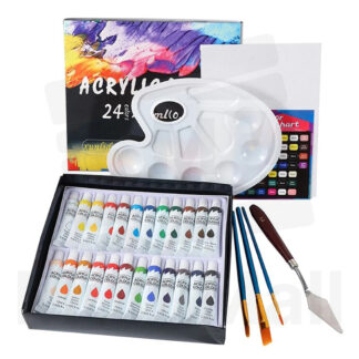 24 Colors Acrylic Painting Set Color Card, 3 Brushes, Palette, Drawing Board, Scraper, Kids Painting Set for Kids and Adults, High-Quality 12ml Coloring and Painting Materials