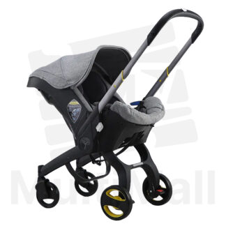 Baby Grey Stroller Car Seat and Foldable Canopy, 4-in-1 Travel Stroller 2-Way Push Handle, Head Support, and Brake, One-Lock Folding Infant Stroller for Newborns to 2 Years Old