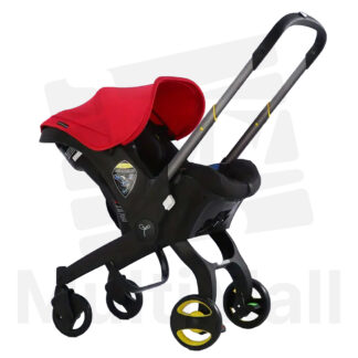 Baby Red Stroller Car Seat and Foldable Canopy, 4-in-1 Travel Stroller 2-Way Push Handle, Head Support, and Brake, One-Lock Folding Infant Stroller for Newborns to 2 Years Old