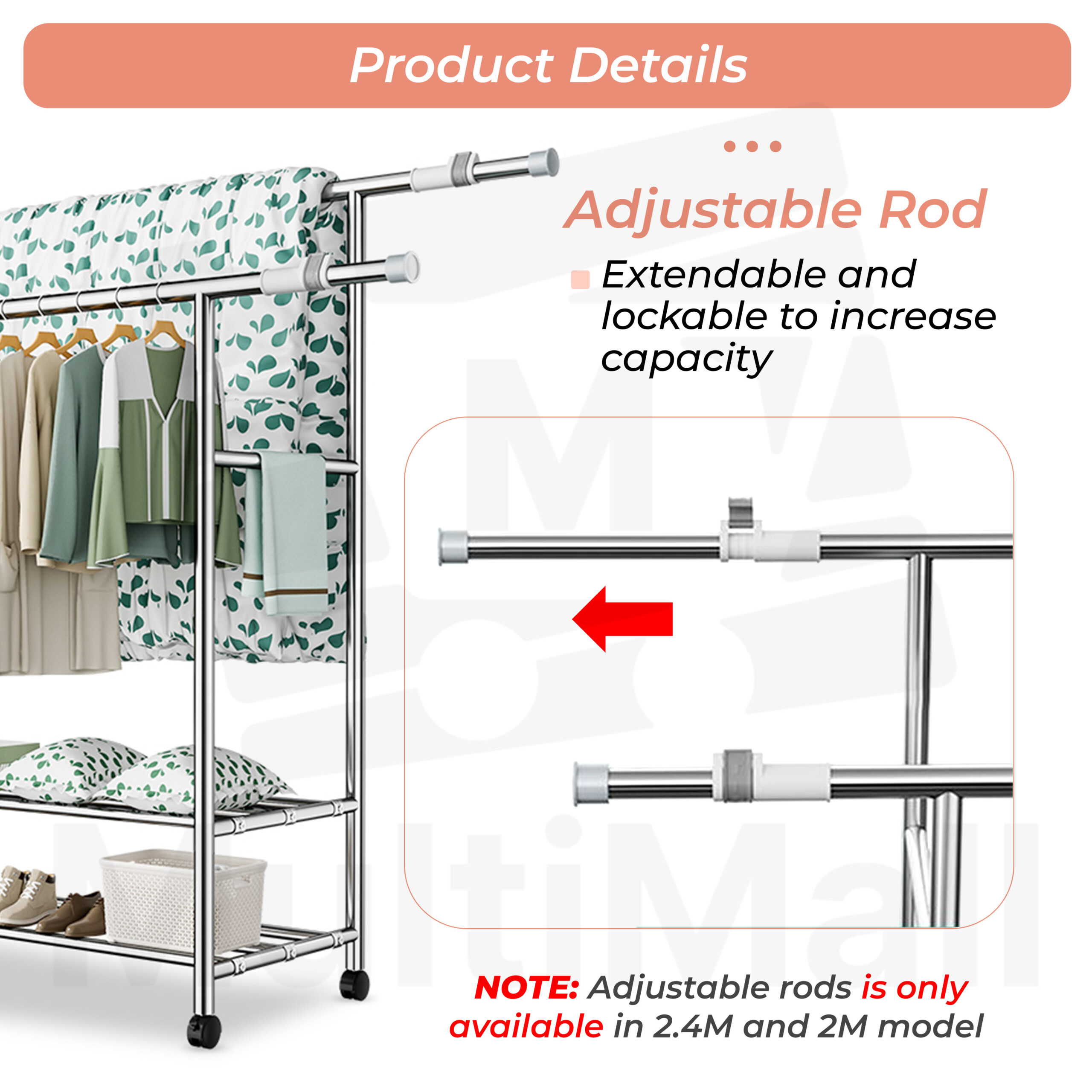 Steel Linen Rack Stainless Steel Laundry Rack - 1.2M, 2-in-1 Heavy Duty Steel Clothes ...