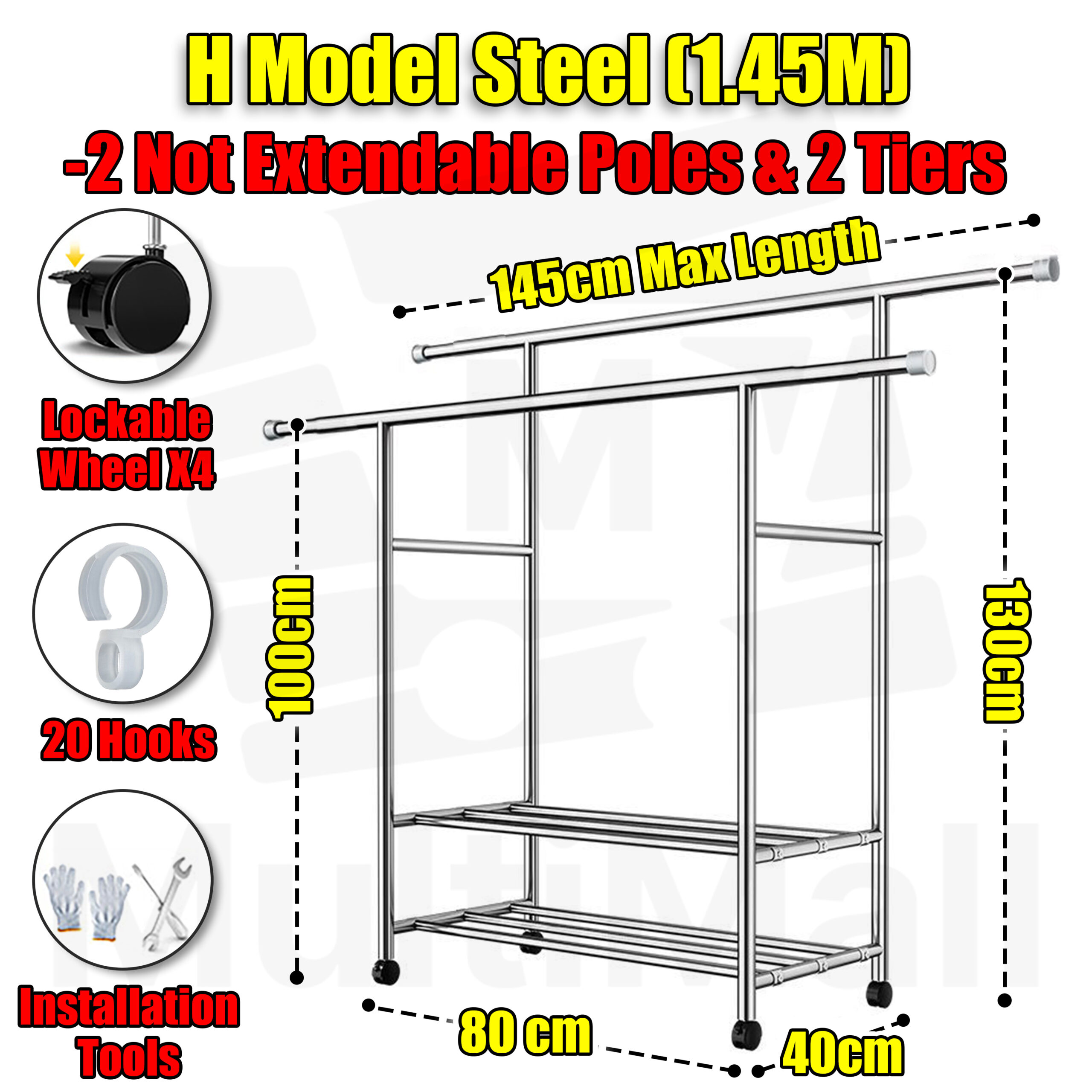 Steel Linen Rack Stainless Steel Laundry Rack - 1.45M, 2-in-1 Heavy Duty Steel Clothes ...