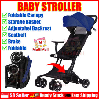 Baby Blue Stroller  Foldable Canopy, Baby Stroller Light Weight, Newborn Stroller up to 3 years old, Travel Stroller Adjustable Backrest, Brake, and Storage Basket, Lightweight and Self-Folding