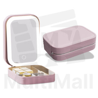 Makeup Storage Box Pink, 3 Color Lights, Portable, Rechargeable, HD Mirror, Touch Screen Button, Compartment Storage, Smooth Zipper Design