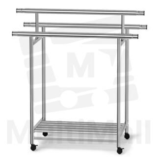 2.4M Poles Stainless Steel Laundry Rack, Extendable 3 Poles, Large Capacity Clothing, Durable, Sturdy, Movable Wheels