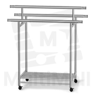 2M Poles Stainless Steel Laundry Rack, Extendable 3 Poles, Large Capacity Clothing, Durable, Sturdy, Movable Wheels