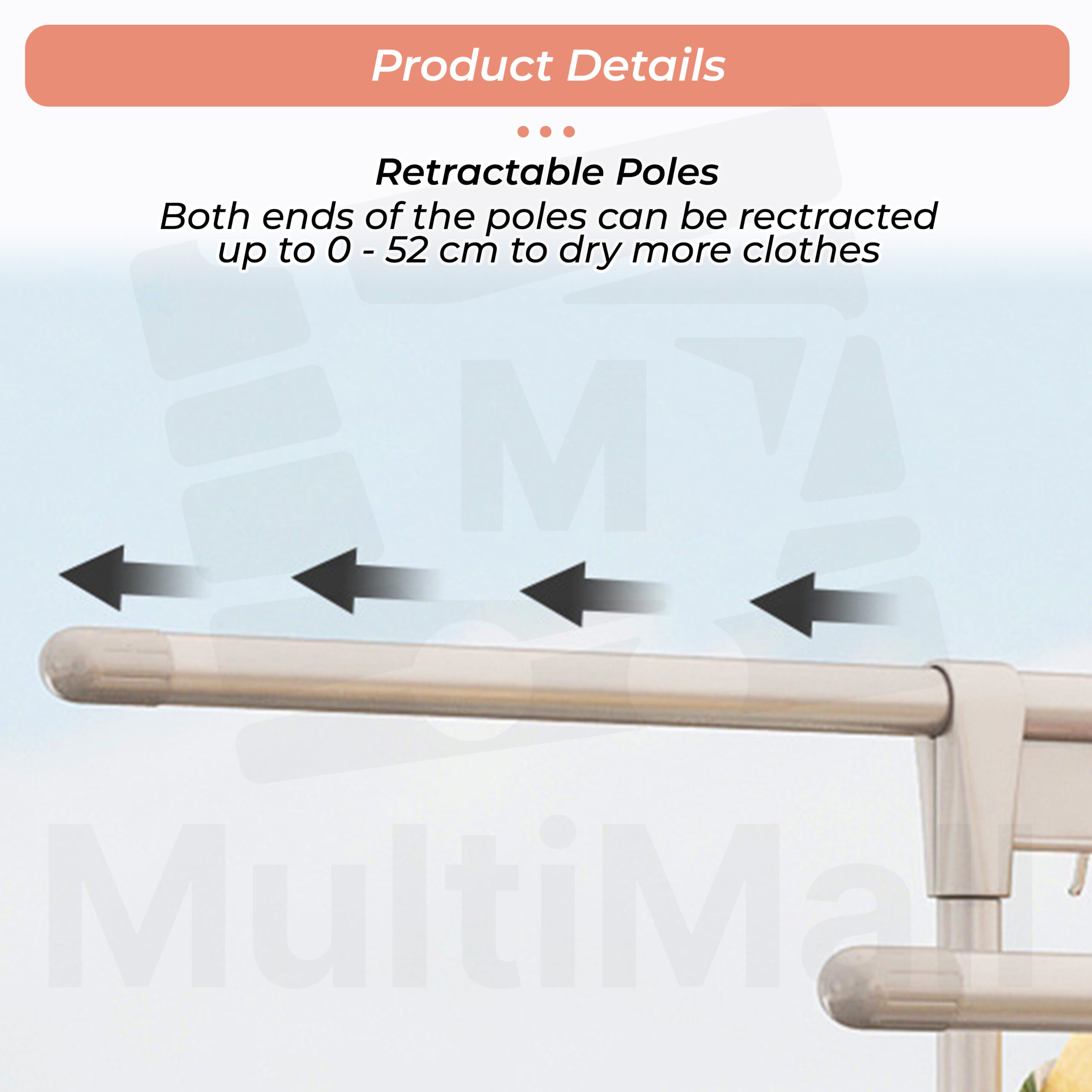 Retrackable Pole Rack Aluminum Laundry Rack H-Type 1.9M 2 Pole, Large Capacity, Rustproof ...