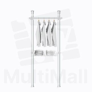 Laundry Pole Stand 2 Poles 1 Bars 1 Net Tray White, Strong Bearing Capacity, Adjustable Poles
