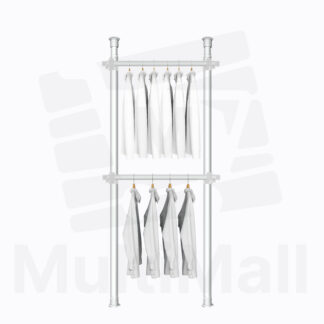 Laundry Pole Stand 2 Poles 2 Bars White, Strong Bearing Capacity, Adjustable Poles