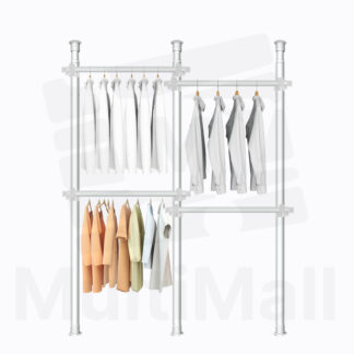 Laundry Pole Stand 3 Poles 4 Bars White, Strong Bearing Capacity, Adjustable Poles