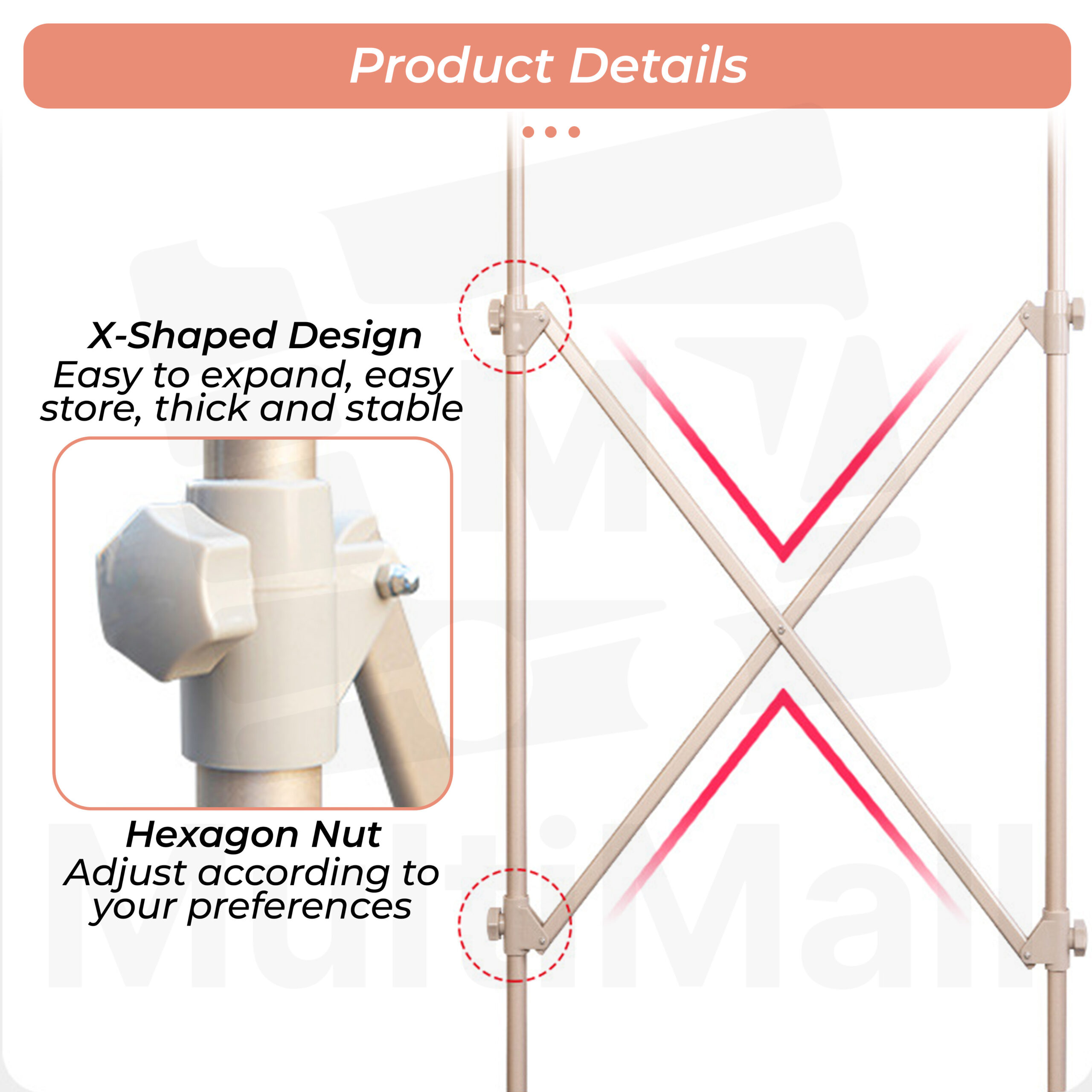 Retrackable Pole Rack Aluminum Laundry Rack H-Type 1.9M 2 Pole, Large Capacity, Rustproof ...