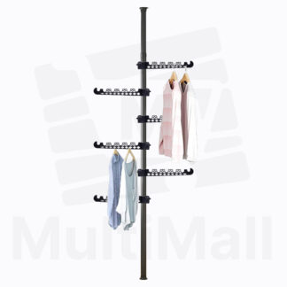 Floor to Ceiling Pole 3.1m 6 Hooks Black, 15kg Strong Bearing Capacity, Adjustable, Space Saver, Wide Application