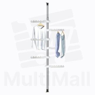 Floor to Ceiling Pole 3.1m 6 Hooks Steel, 15kg Strong Bearing Capacity, Adjustable, Space Saver, Wide Application