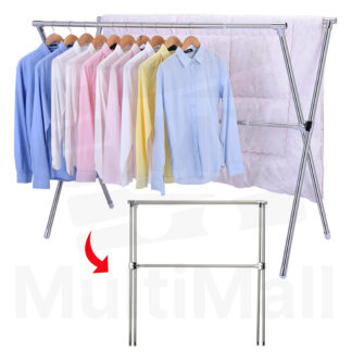 Laundry Rack 3 Poles 304 X-Type,  Extendable to 1.35M to 2.2M, Large Capacity, Foldable, Upgraded Aluminum Alloy Connector, Stainless Steel, Retractable Poles