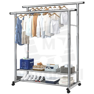 Telescopic Laundry Rack 1.5m- Air Drying Rack Dorm Room Hanger Outdoor Hanging Clothes Rack Shelf Organizer Sturdy Space Saver Small Space Compact Extendable Rack Brake Wheels