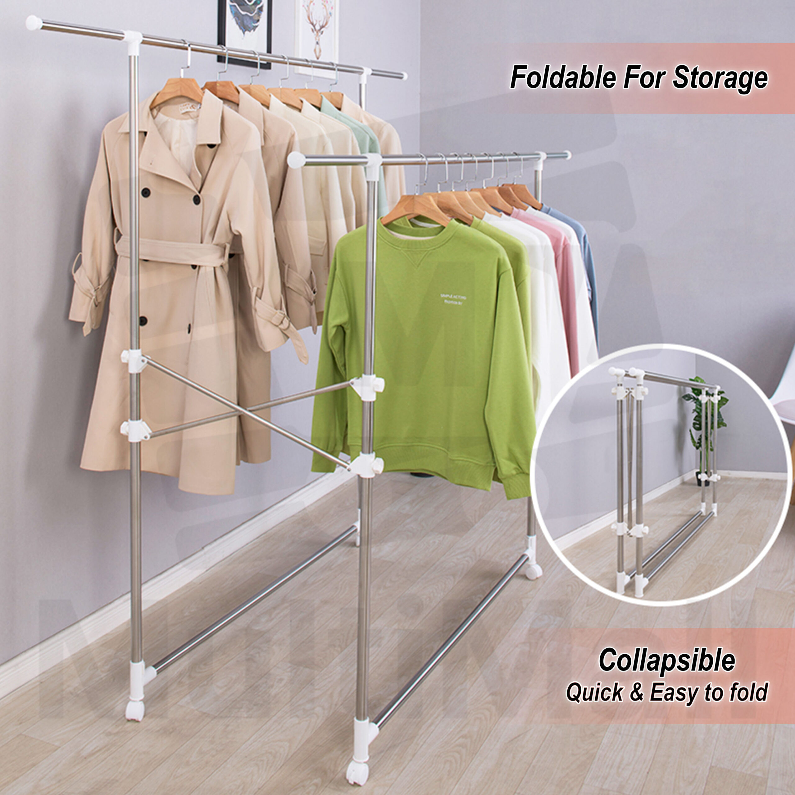 H Type 1.5M 2 Poles Tall Laundry Rack- Clothes Drying Rack Laundry Rack ...