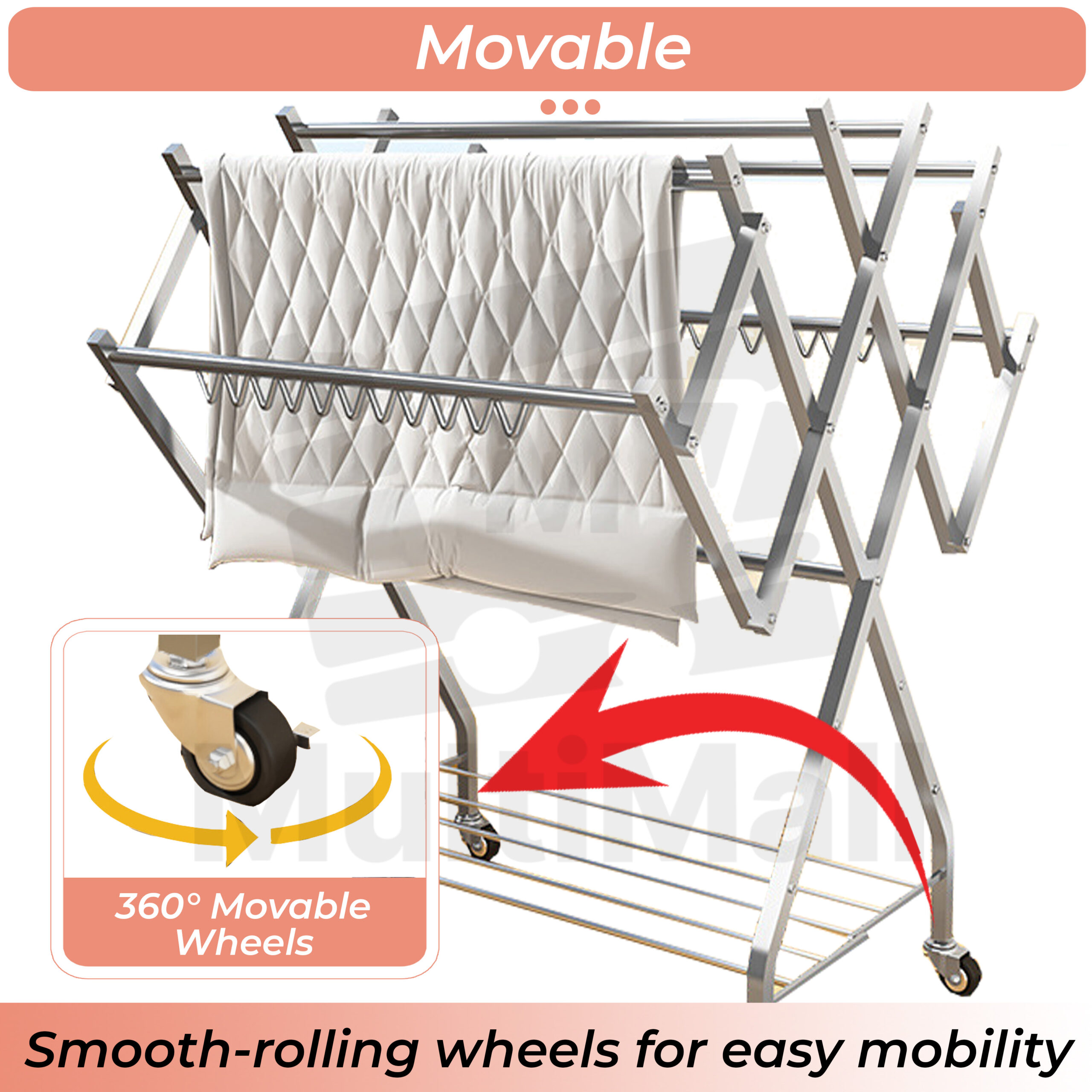 Foldable Line Drying Rack Foldable Stainless Steel W Shape 1.2M Laundry Rack Clothes Drying Rack ...
