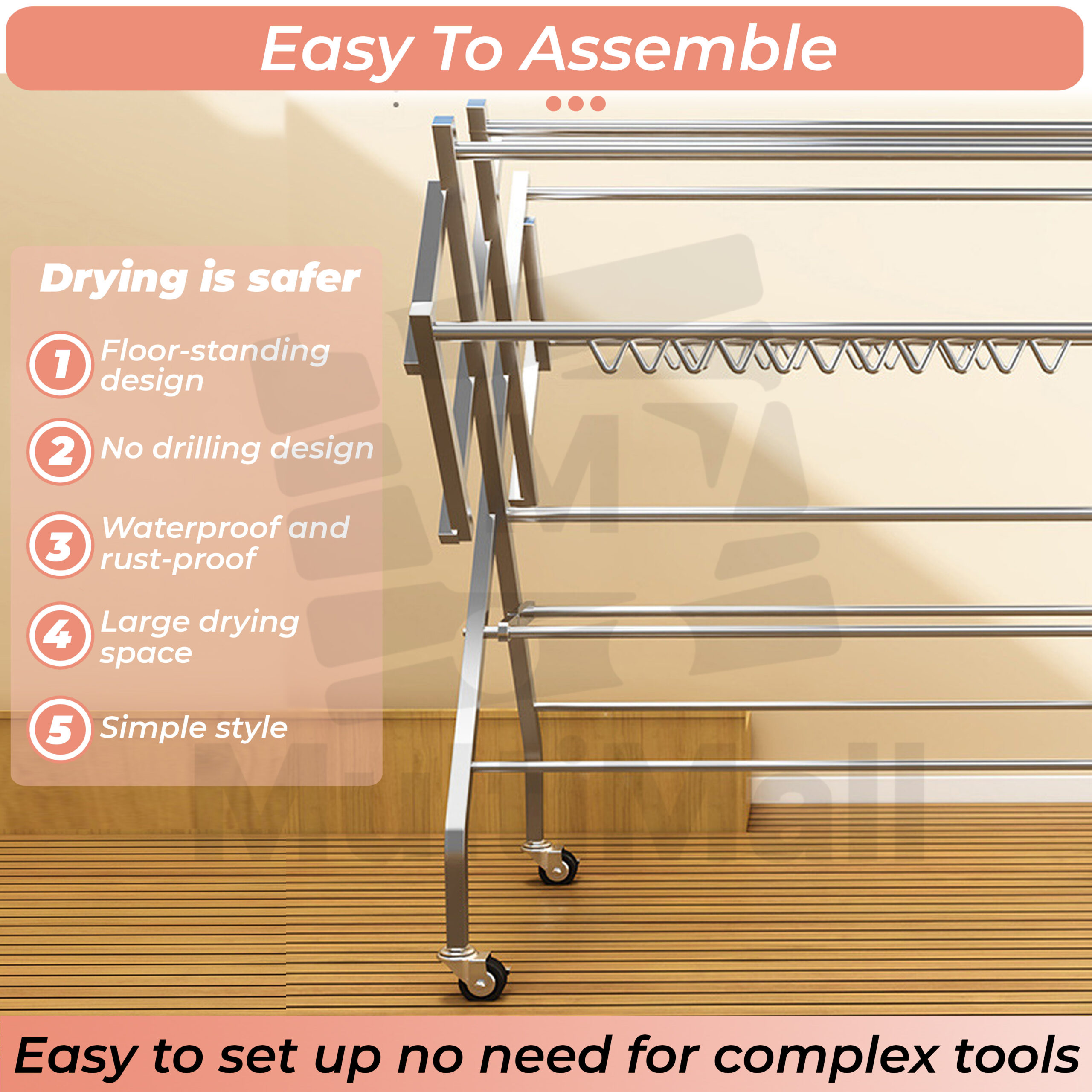 Foldable Stainless Steel W Shape 1.2M Laundry Rack Clothes Drying Rack ...
